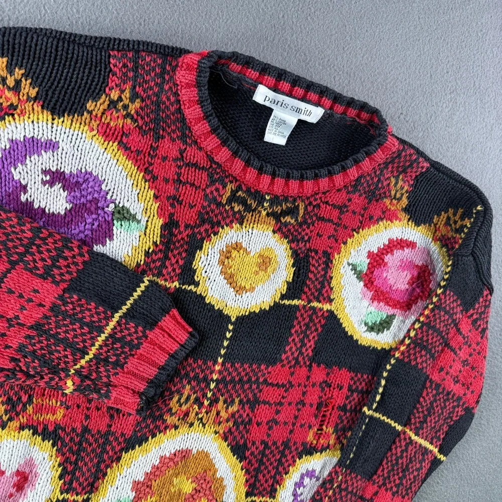 Vintage Paris Smith Sweater Ramie OSFA Heavy Knit Plaid‎ Scotch Floral Boho